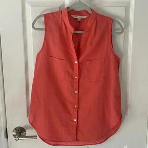 Max Studio Linen blend button up sleeveless blouse size small